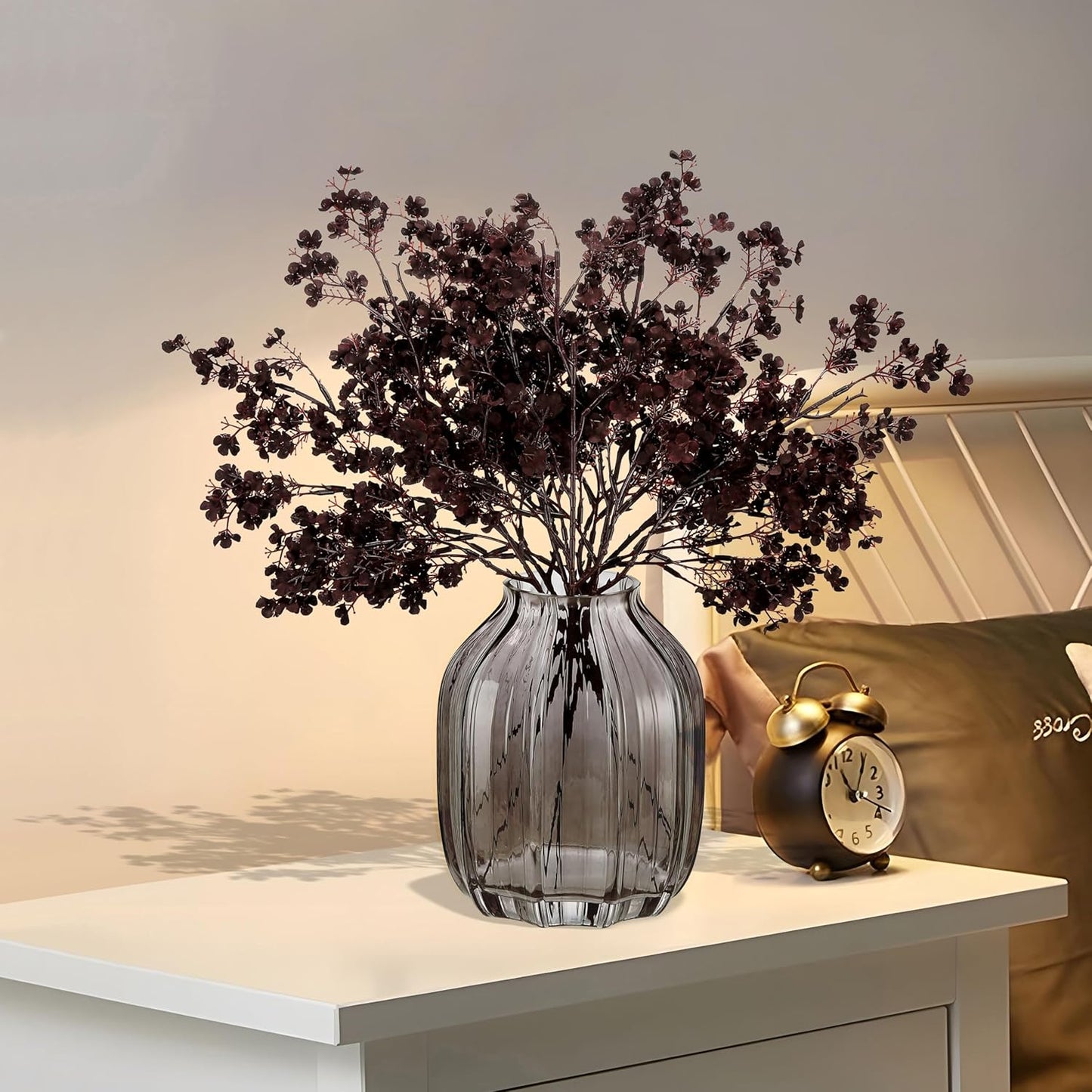 JAKY-Global Silk Babys Breath Artificial Flowers Bulk Blackish Red 6pcs Faux Fall Flowers for Vase Home Kitchen Indoor Bouquet Floral Arrangement Table Centerpieces Farmhouse Decor