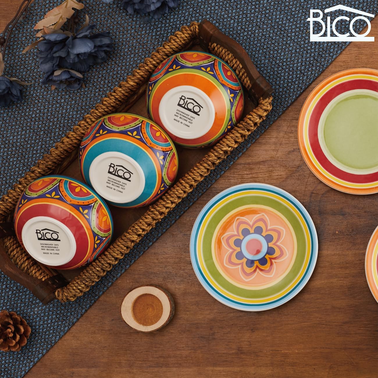 Bico Tunisian Pattern Appetizer Plates Set of 6, 6 Inch Small Ceramic Dessert Plates for Snacks, Salad, Tablescape, Microwave and Dishwasher Safe, Gift for Housewarming and Thanksgiving