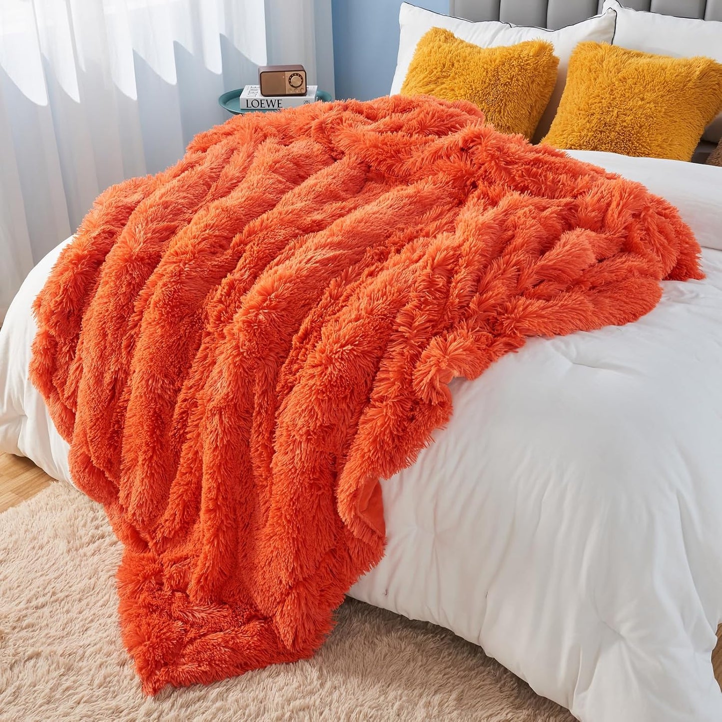 GONAAP Fuzzy Faux Fur Throw Blanket Twin Size Orange Super Soft Cozy Plush Fuzzy Shaggy Blanket for Couch Sofa Bed (Orange, Twin(60"x80"))