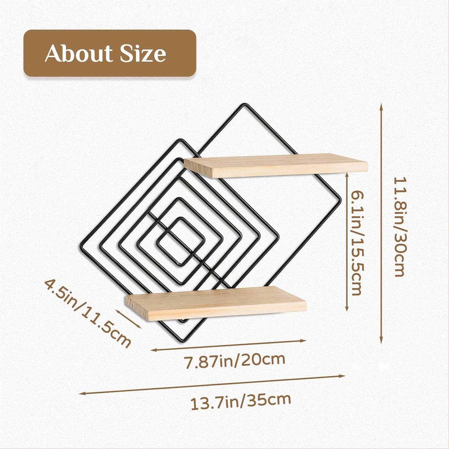 Bedroom Shelves for Wall Decor - Set of 2 Small Floating Shelf 2 Tier Modern Shelves Wall Mount Wood Geometric Hanging Plant Shelf Organizer for Bathroom