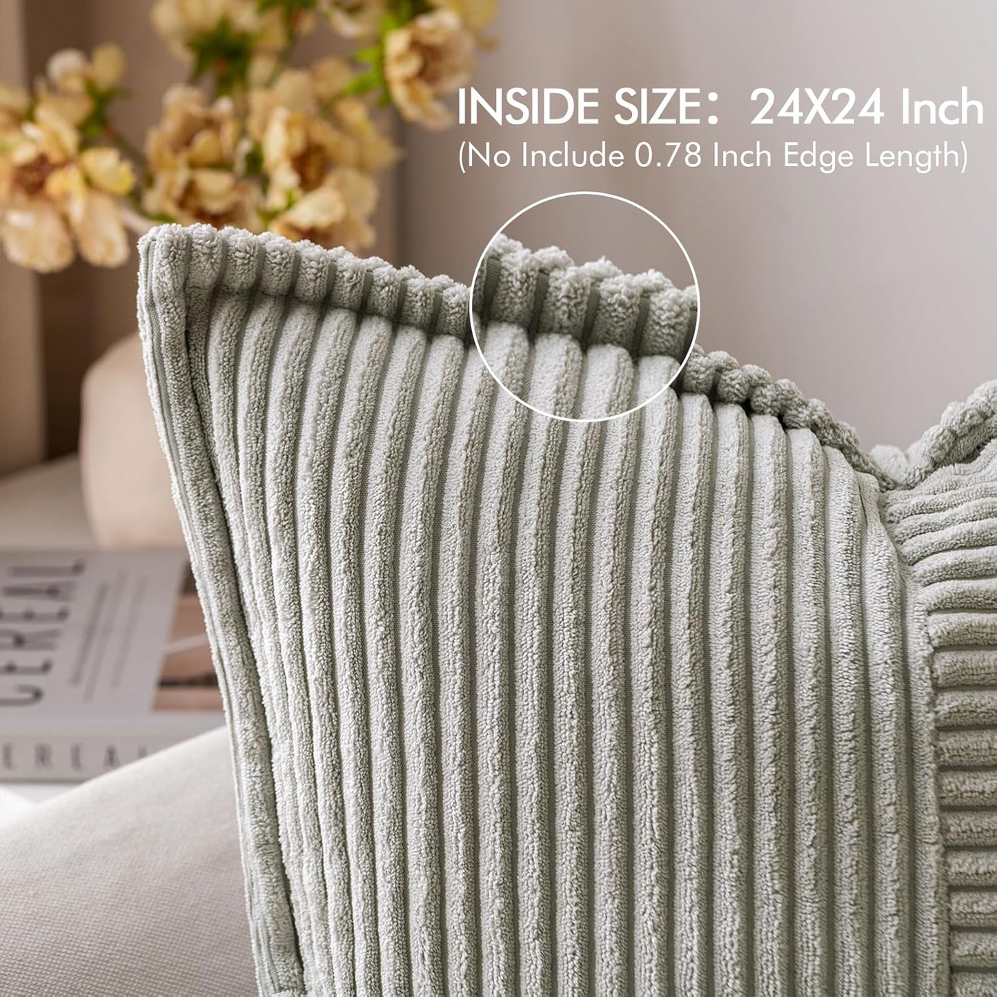 MIULEE Light Grey Corduroy Decorative Euro Sham Pillow Covers 24x24 Inch with Splicing Set of 2 Soft Boho Pillow Covers Broadside Textured Pillowcases for Couch Bed Livingroom