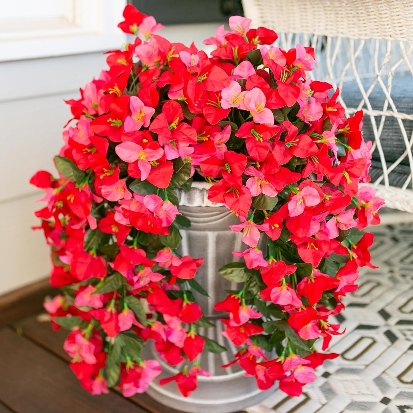 HyeFlora Bougainvillea Artificial Hanging Flowers Plants for Outdoors Decoration, 2pcs Fake Flowers Silk Bougainvillea Vines Realistic UV Resistant Faux Flowers for Outdoor Planters Porch Patio, Mix