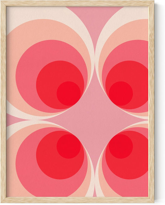 HAUS AND HUES Colorful Abstract Wall Art - Minimalist Retro Picture for Living Room Decor, Red and Pink Modern Wall Art Painting (Pink Mod, Beige Frame, 12x16)