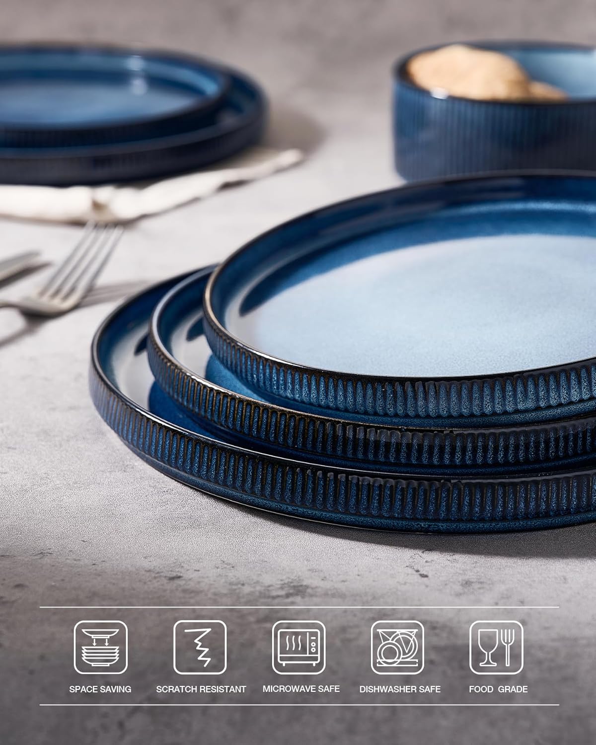 famiware Star Salad Plates for 6, 8 inches Plate Set, Stoneware Dinnerware, Small Dinner Plates for Dessert, Salad, Appetizer, Nebulas Blue