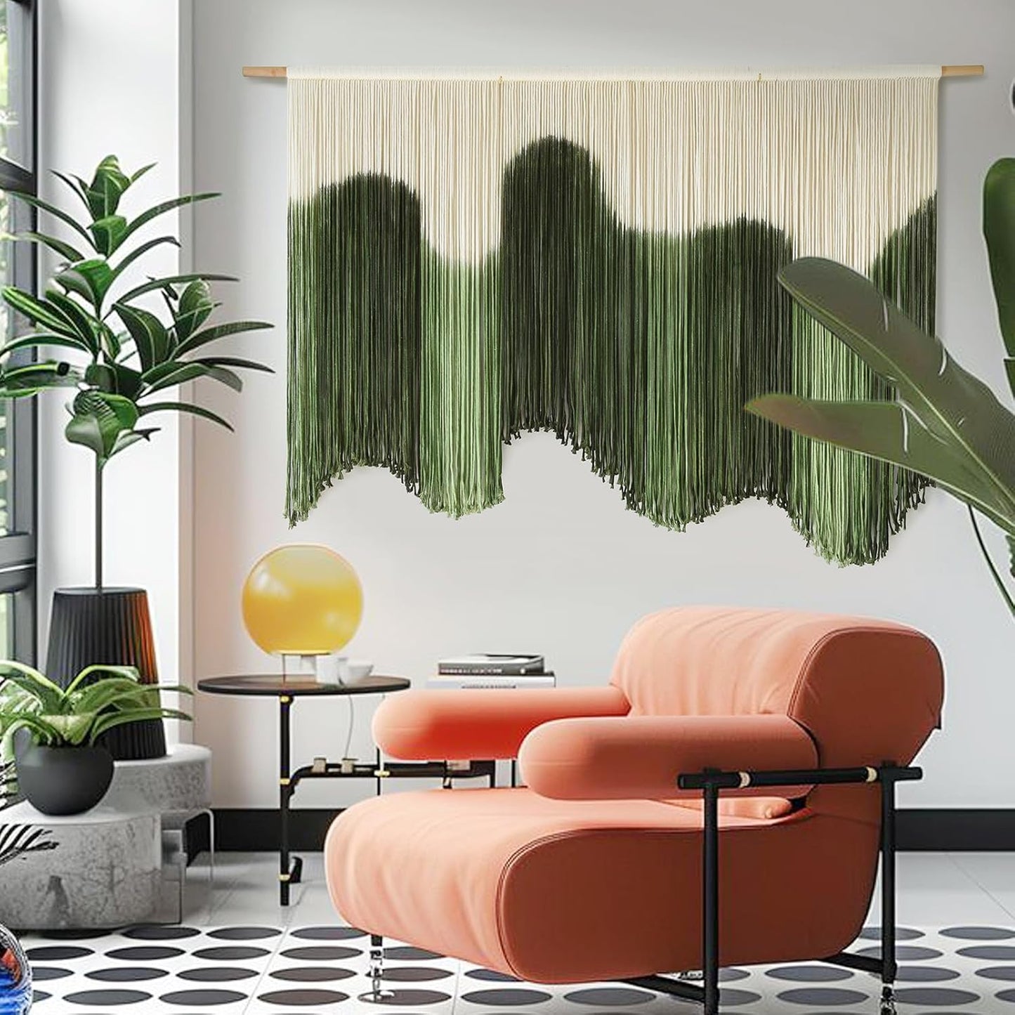 IOWER Large Macrame Wall Hanging Boho Wall Art Green Fiber Dip-Dyed Handmade Macrame Cord for Headboard Bedroom Living Room Fireplace 57" W x 39" L