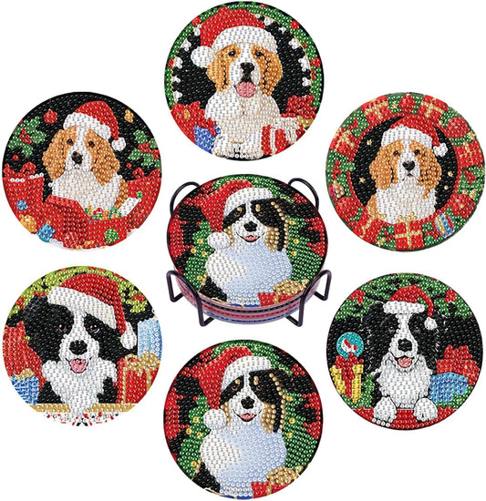 Leatrice 6PCS Christmas Diamond Art Coasters Small Diamond Painting Kits for Adults Diamond Dots Full Drill Diamond Painting Coasters with Holder Easy Art Crafts for Beginners Party