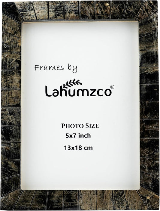 Horn Photo Frame 5x7 Inch – Natural Horn Texture with Hand Carving – Rustic Decorative Picture Frame for Tabletop & Wall – Handmade Vintage Look Home Decor Gift