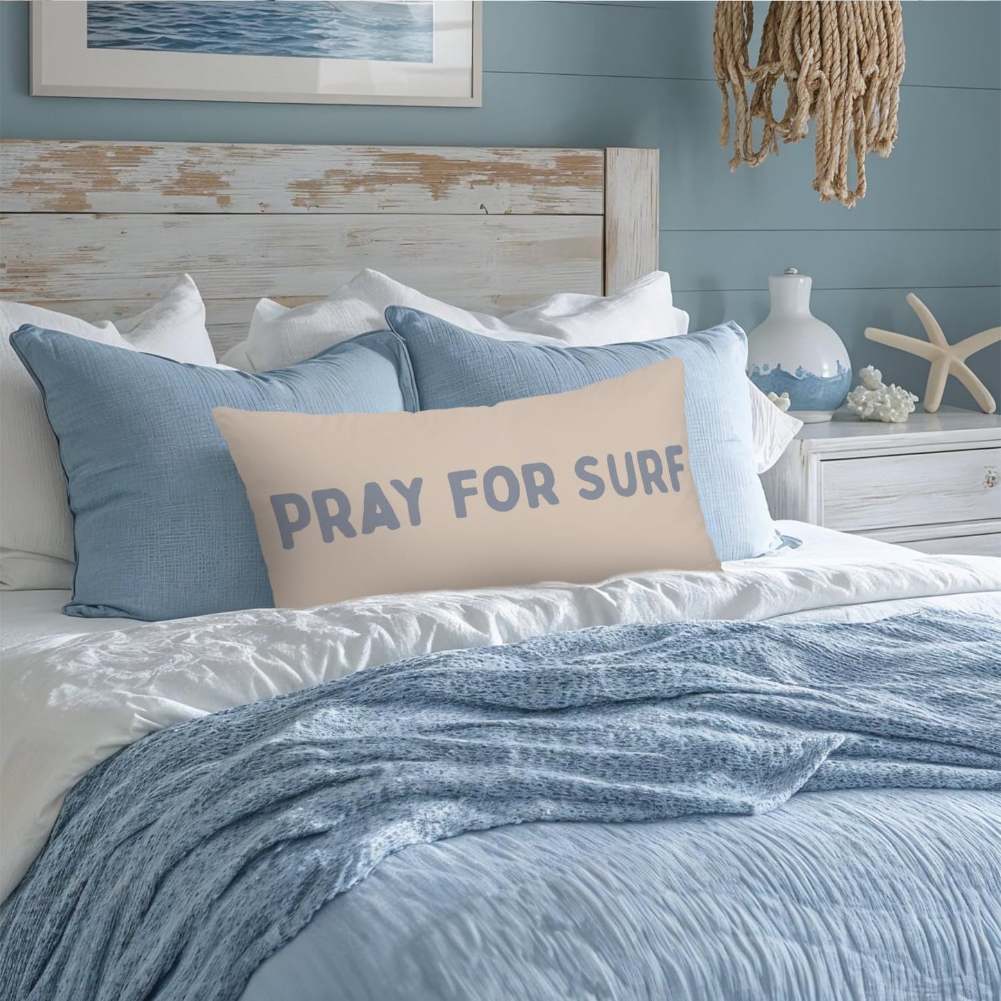 Coastal Beach Room Decor 12x20 Pillow Cover, Beach House Decor, Pray for Surf Coastal Decorative Lumbar Pillow Covers for Girls Boys Bedroom College Dorm Sofa Couch