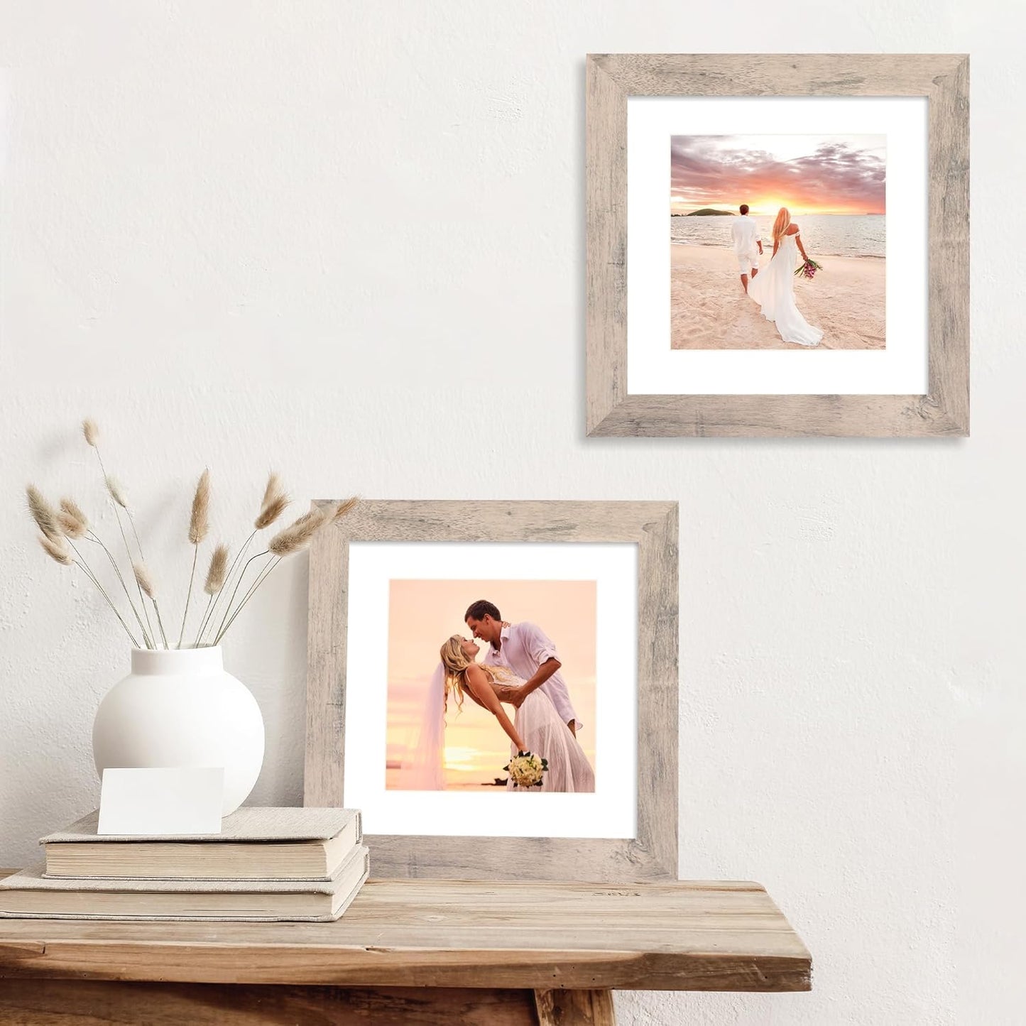 iRahmen 8x8 Picture Frames Set of 4 with High Definition Real Glass, Smoke Gray Frame Display 6x6 Pictures with Mat or 8 x 8 Without Mat, Wood Square Photo Frame for Wall Mount and Tabletop Display