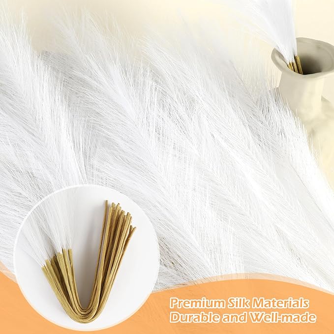 White Pampas Grass Decor 30 Pcs 21.7 Inch Faux Pampas Grass Bulk Artificial Dried Flowers Small Vase Filler Pompas Grass.