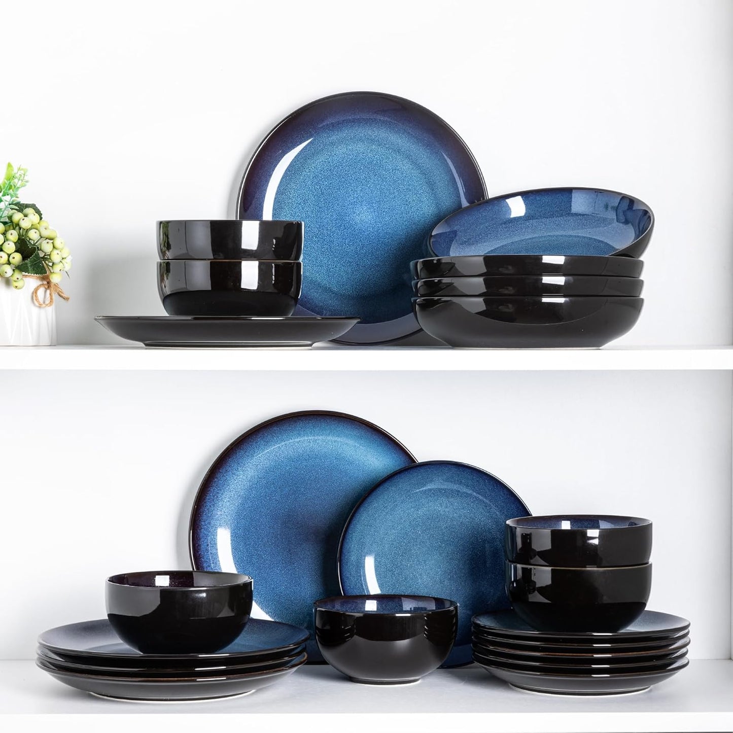 LERATIO Ceramic Dinnerware Sets for 8,Stoneware Plates and Bowls Sets,Handmade Reactive Glaze Dishes Set,Chip Resistant and Scratch Resistant | Oven&Dishwasher & Microwave Safe-Blue(24PCS)