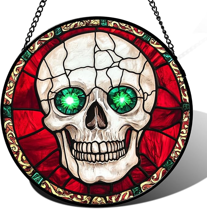 Stained Glass Window Hanging - Halloween Decorations Vampire Skeleton Suncatcher for Doors Garden Indoor Spooky Funny Sun Catchers Gothic Decor Horror Gifts for Women Men Friend 9.8 in
