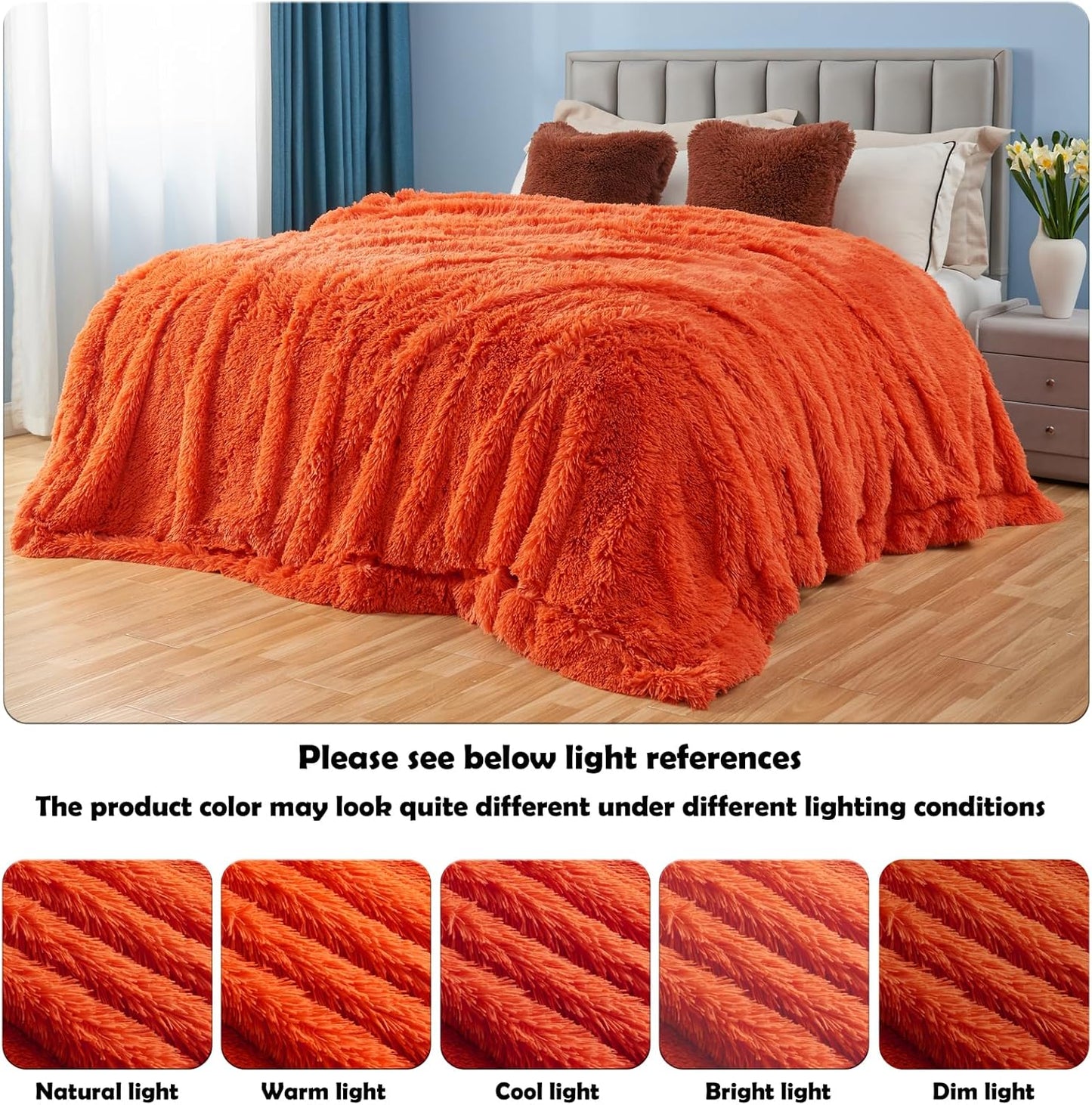 GONAAP Fuzzy Faux Fur Throw Blanket Queen Size Orange Super Soft Cozy Plush Fuzzy Shaggy Blanket for Couch Sofa Bed (Orange, Queen(90"x90"))