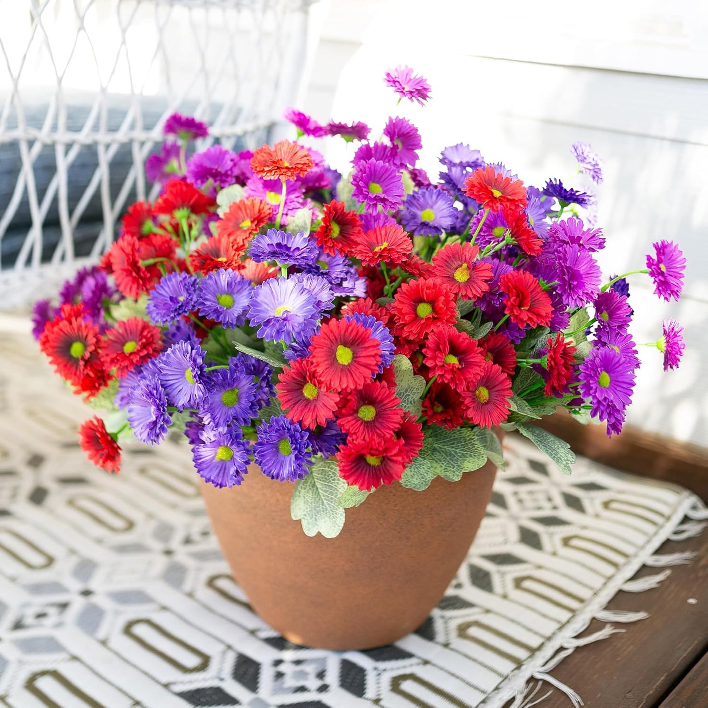 HyeFlora Dahlia Artificial Flowers for Outdoors Decoration, 6 Bundles Fake Mums Faux Flowers Plants Realistic UV Resistant Silk Flowers for Outside Planter Front Door Yard Garden Indoor Home, Mix