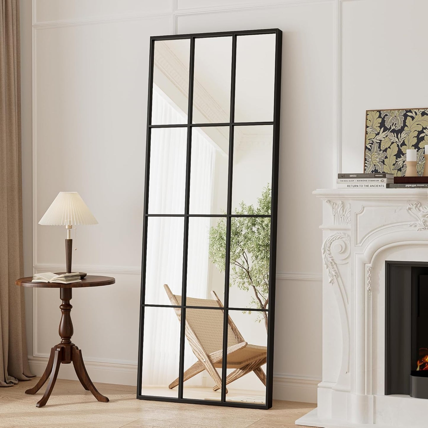 Mirror Full Length, 65"x22" Large Rectangular Mirrors, Black Window Pane Wall Body Mirror with Aluminum Frame, Farmhouse Standing Mirrors Hanging or Leaning for Living Room,No Stand