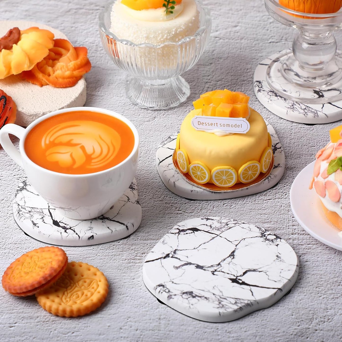 Diatomaceous Earth Coaster ，Set of 4，Unique White Absorbent Coasters for Drinks，Modern Aesthetic Instant Dry Stone Drink Coasters（4,Marble White）