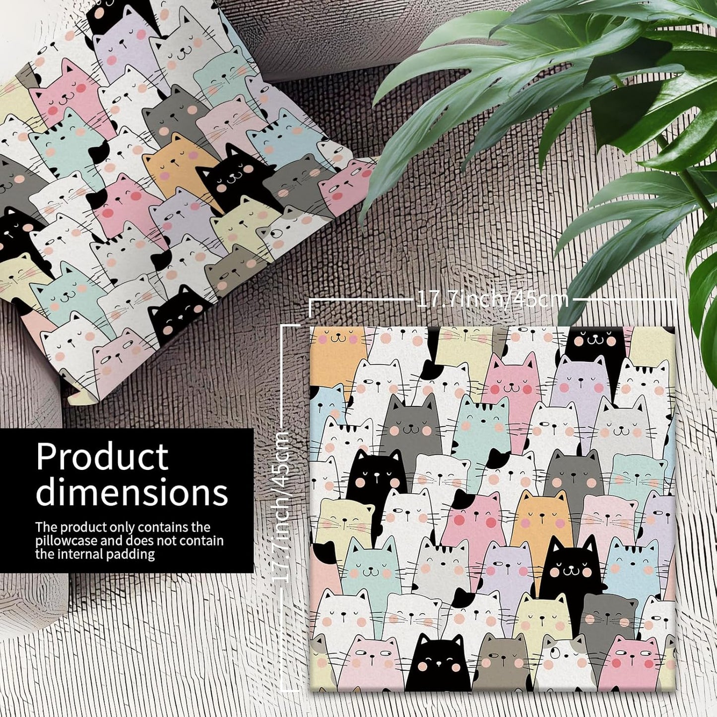 Decorative Throw Pillow Covers 18x18 Inch, Cute Home Decor for Living Room Outdoor Funny Pillowcase Polyester Cushion Case Cat Faces