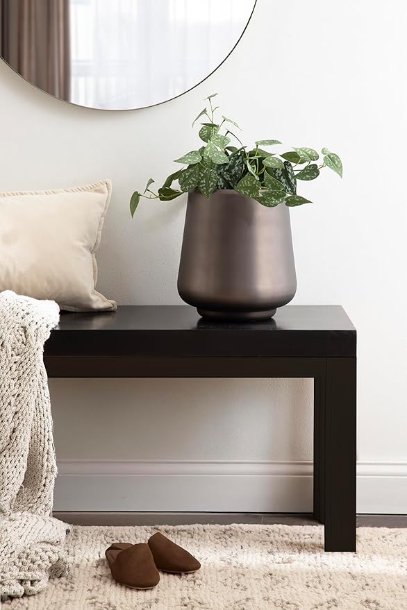 Kate and Laurel Portell Round Indoor Metal Planter Pot, 12 x 12 x 12, Gray Gunmetal, Vintage Circular Planter for Indoor Plants Living Room or Sunroom Decor