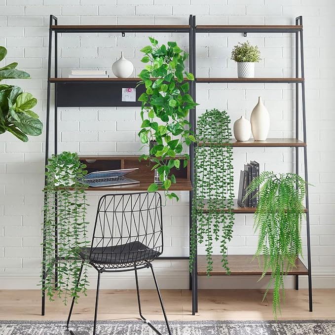 Dremisland Fake Hanging Plants with Pots 2Pack Faux Hanging Basket Plant Macrame Plant Hanger with Fake Vines Faux Hanging Planter for Wall Ceiling Home Bedroom Indoor Decor (Mix Plant-4PCS)