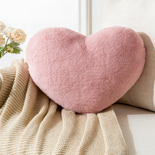 Heart Pillow 19.6X15.7in Large Heart Shaped Throw Pillows Super Soft Faux Rabbit Fur Heart Throw Pillow Outdoor Indoor Decorative Pillows