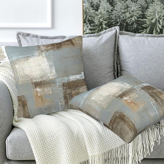 Throw Pillow Cover Case Abstract Floral with Leaves Pillow Covers 20x20 Inch Set of 2 Soft Decorative Throw Pillow Case for Living Room Bedroom Sofa Couch Cushion Covers