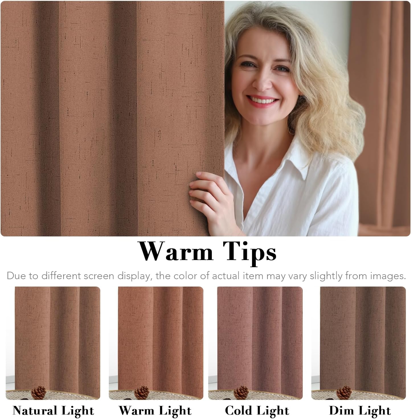 H.VERSAILTEX 100% Blackout Curtains for Bedroom Thermal Insulated Linen Textured Curtains Heat and Full Light Blocking Drapes Living Room Curtains 2 Panel Sets, Washed Spice, 52x72 Inch