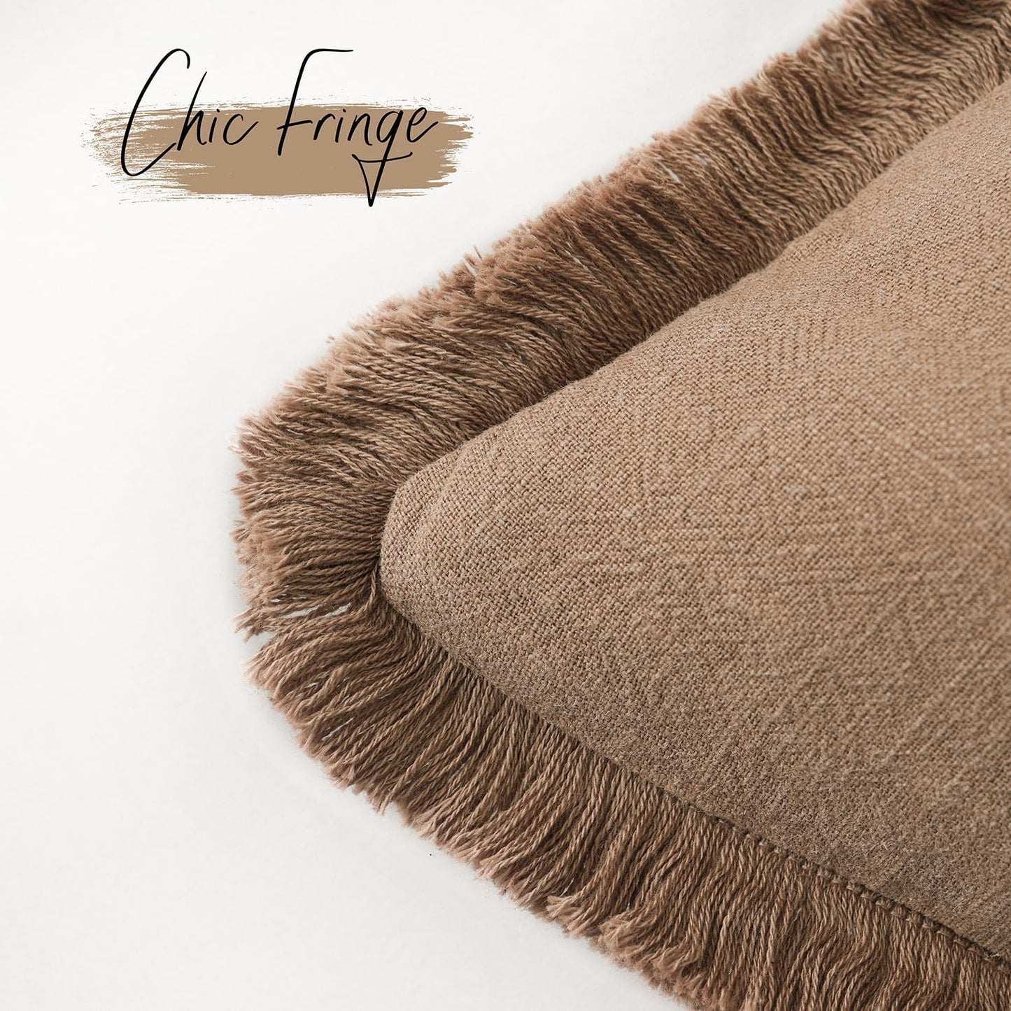 Foindtower Decorative Linen Fringe Throw Pillow Covers Cozy Boho Farmhouse Cushion Cover with Tassels Soft Accent Pillowcase for Chair Sofa Bed Living Room Home Decor, 22×22 Inch, 1PC, Khaki Brown