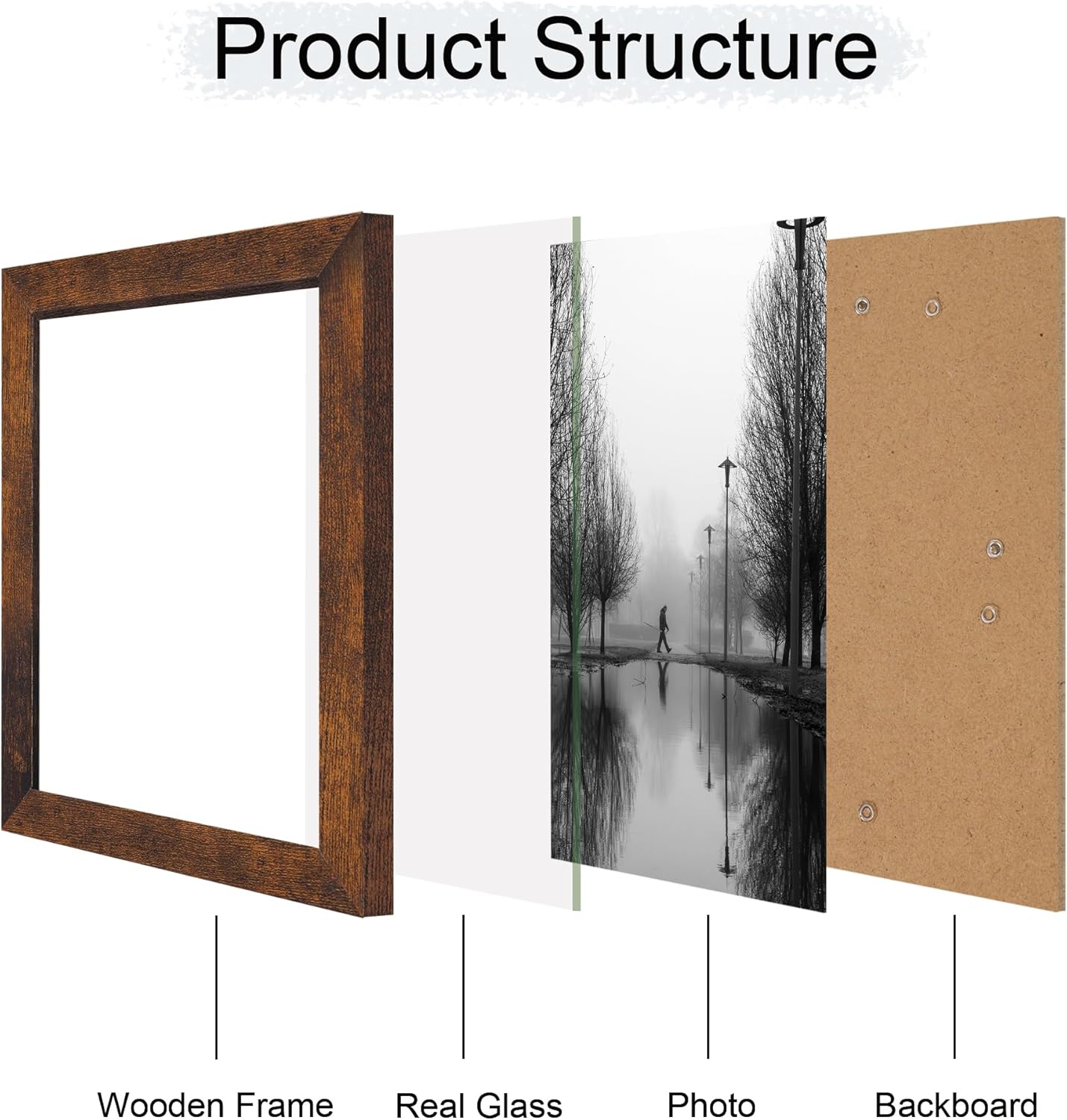 iRahmen 8.5x11 Picture Frame Set of 4, High Definition Real Glass Rustic Frame, Wood Photo Frames 8.5 by 11 Diploma Document for Wall Hanging and Tabletop Display