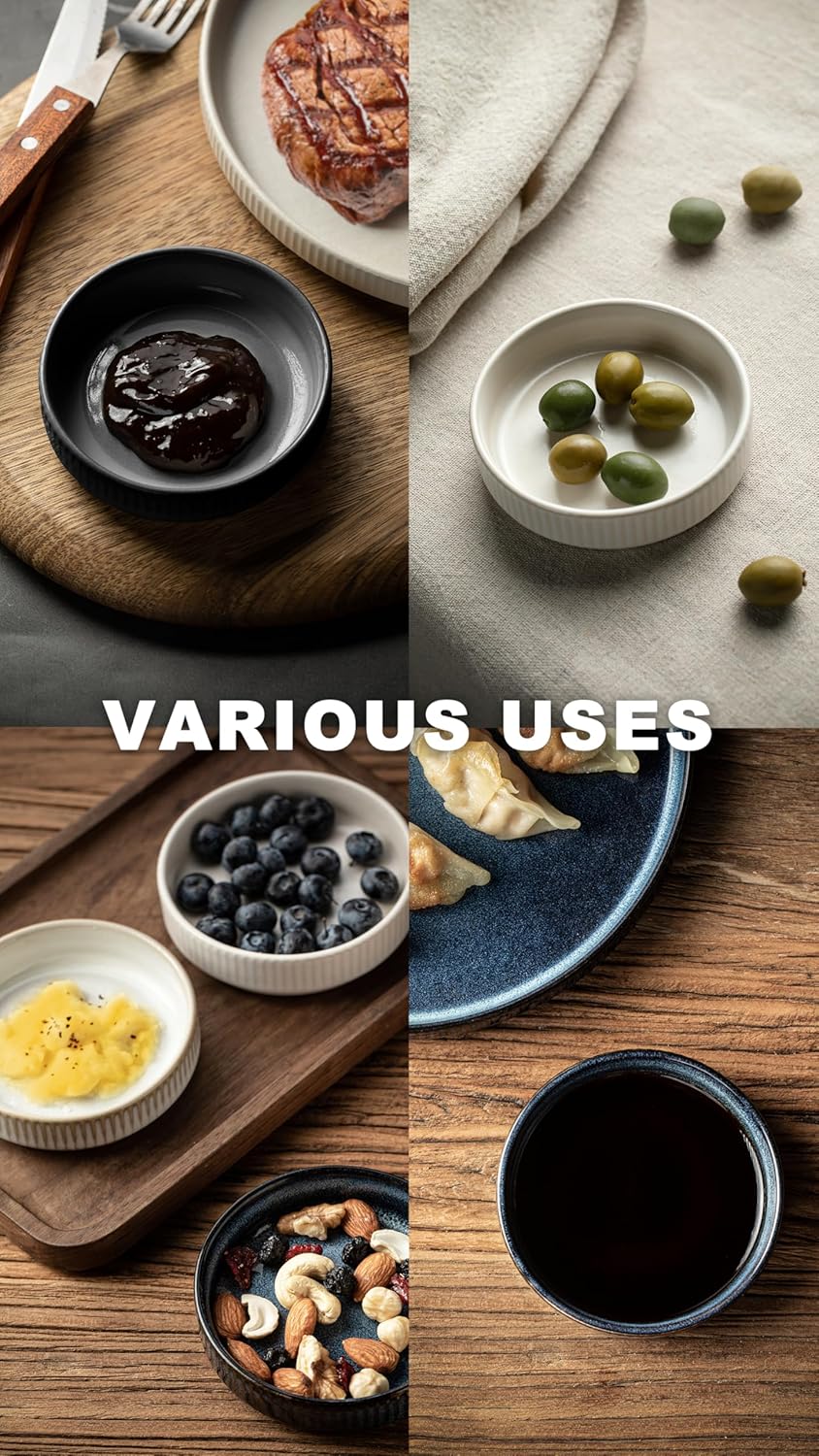 famiware Star Soy Sauce Dish Ceramic Dipping Bowls Set of 6, 4 oz Individual Dip Sauce Cups/Bowls/Dishes/Plates, Small Serving Bowl for Side Dishes, Dessert, Ice Cream, Sushi - Matte Dark Charcoal