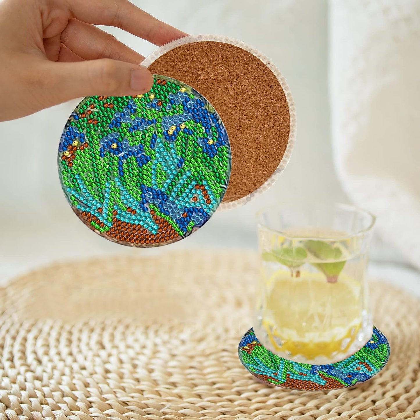 EWJRNSF 6 PCS Small Diamond Art Coasters Kits, Diamond Painting Coasters, Fall Diamond Art Kits for Adults Beginners, Arts and Crafts Item Sets with Holder for Drinks. Landscape