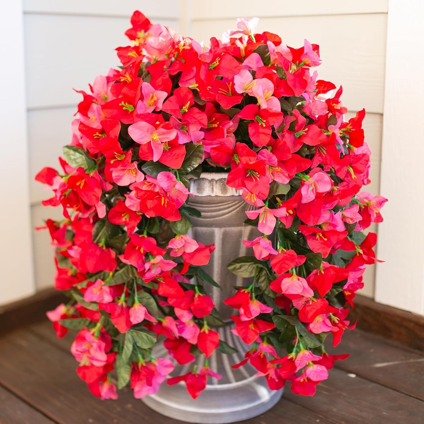 HyeFlora Bougainvillea Artificial Hanging Flowers Plants for Outdoors Decoration, 2pcs Fake Flowers Silk Bougainvillea Vines Realistic UV Resistant Faux Flowers for Outdoor Planters Porch Patio, Mix