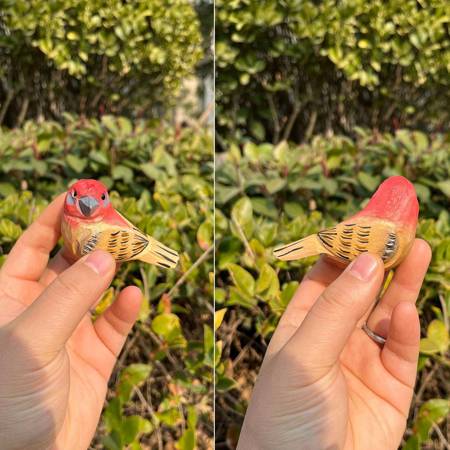 Hand Carved Bird Figurines, Hand-Painted Sculpted Wooden Birds, Wood Bird Sculptures for Home Decoration, Hand Crafted Life Like Bird Statues, Ideal Gifts for Bird Lovers (House Finch)