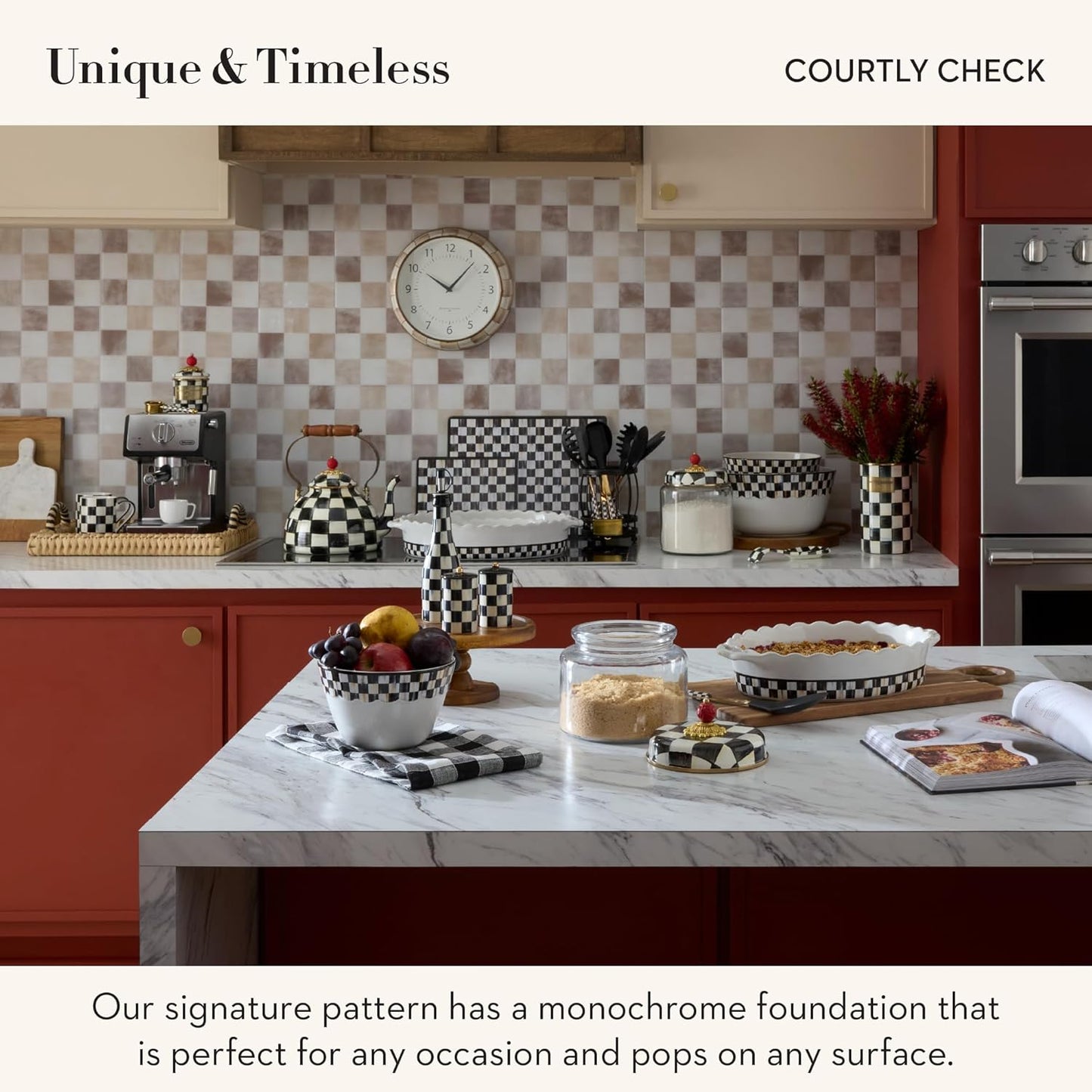 MACKENZIE-CHILDS Porcelain Mug, Tea and Coffee Mug, Black-and-White Courtly Check