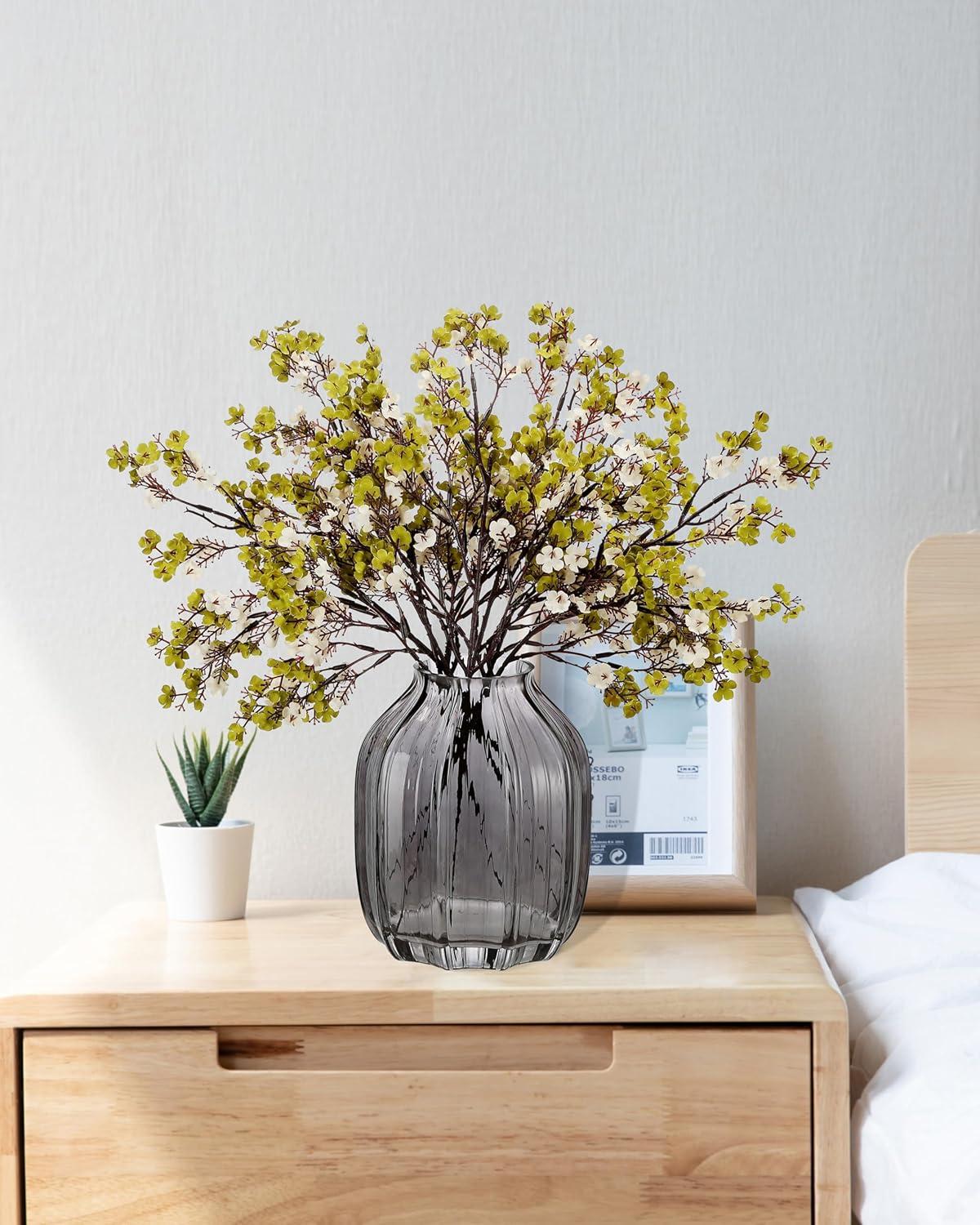 JAKY-Global Babys Breath Fabric Cloth Artificial Flowers 6 Bundle European Fake Silk Plants Decor Wedding Party Decoration Bouquets Real Touch DIY Home Garden (Green White)