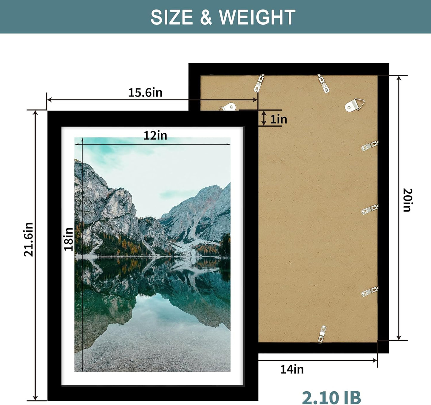 iRahmen 14x20 Picture Frame Set of 2 with Plexiglass, Black Poster Frame Display 12x18 Picture with Mat or 14 x 20 Without Mat, Wood Photo Frame for Horizontal or Vertical Wall Mounting