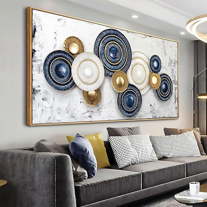 Wall Art Simple Wall Decor Blue and Yellow Canvas Painting Abstract Wall Art for Bedroom Living Room Dining Room Home Office Decor 30"x60" with Framed