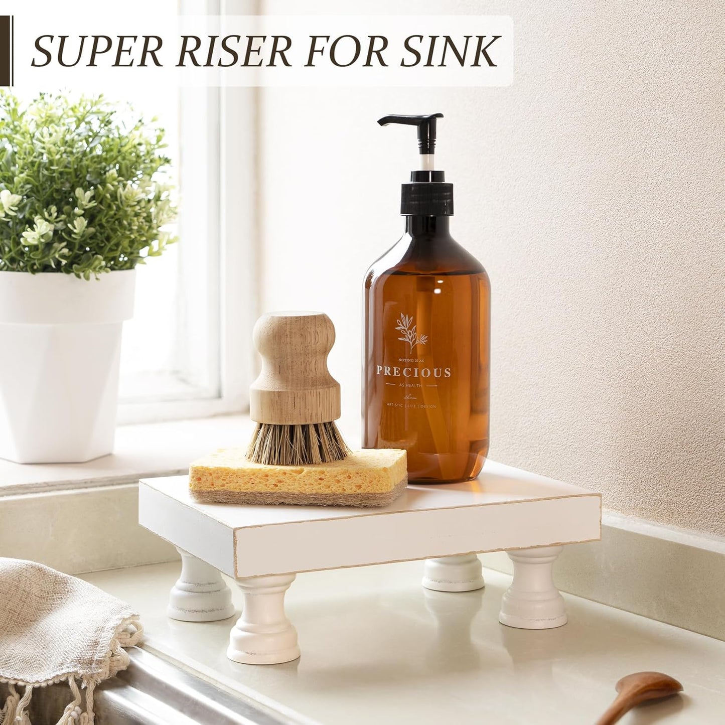 EOSAHR Decorative Wood Riser for Home Decor : Farmhouse Pedestal Stand for Display and Rustic Soap Holder for Sink Organizer - Retro Display Tray for Your Home, Livingroom, Bathroom,and Kitchen