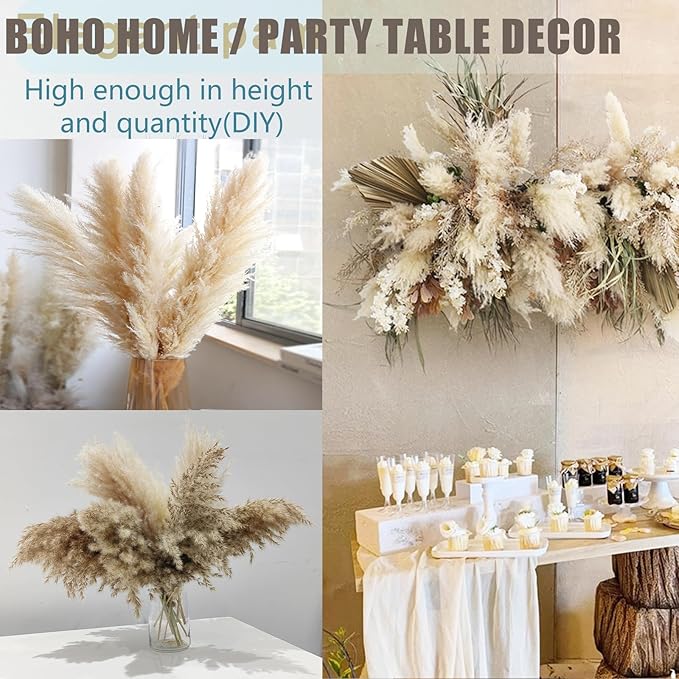 25 Stems Home Decor - Natural Dried Pampas Grass, Brown Pompas Grass, Dry Small Pampas Bulk for Living Room Table Decor, Boho Decor, Party Wedding Decor , Gift(17.7 inch, 20 Brown & 5 Female Pampas )