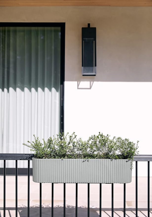Veradek Demi Series Railing Planter - Hanging Planter Box for Windowsill/Balcony | Plastic-Stone Composite w/Railing Bracket | Modern Décor for Flowers