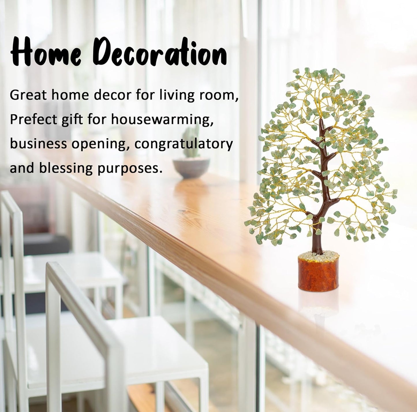 Green Jade Chakra Tree of Life Crystal Tree for Positive Energy, Feng Shui Home Decor - Handmade Gemstone Tree, Money Tree Bonsai - Green Healing Crystals, Wealth & Good Luck Stones Spiritual Gift