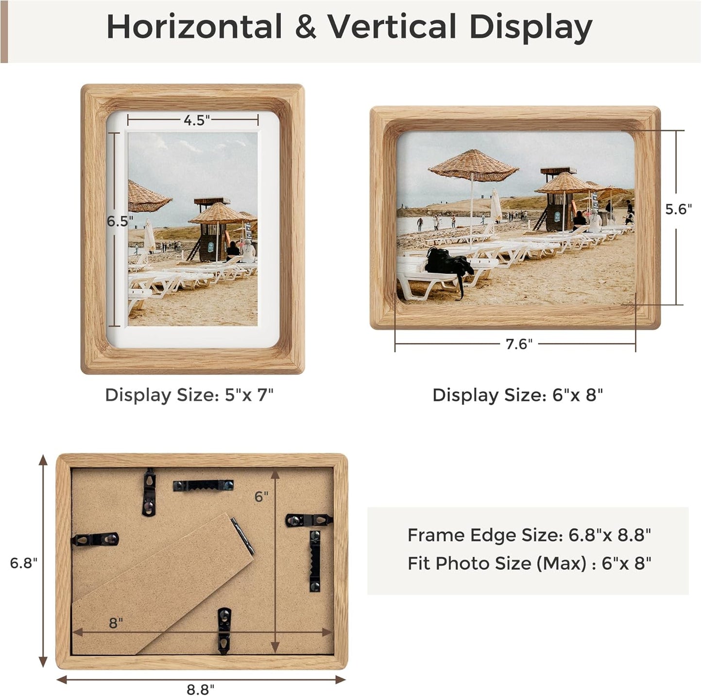 Heimlove 6x8 Picture Frames Natural Oak,Original Wood Hand Make Crafted Photo Frame with Mat to 5x7 Graduation Picture Display,Family Picture,Wedding Picture Tabletop & Wall Decoration