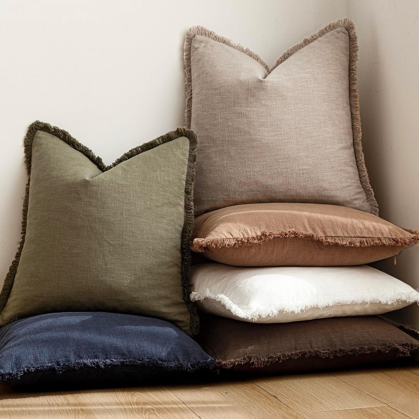 Foindtower Decorative Linen Fringe Lumbar Throw Pillow Covers Boho Farmhouse Cushion Cover with Tassel Soft Accent Pillowcase for Sofa Bed Living Room Home Decor, 12×24 Inch,1PC,Natural Linen