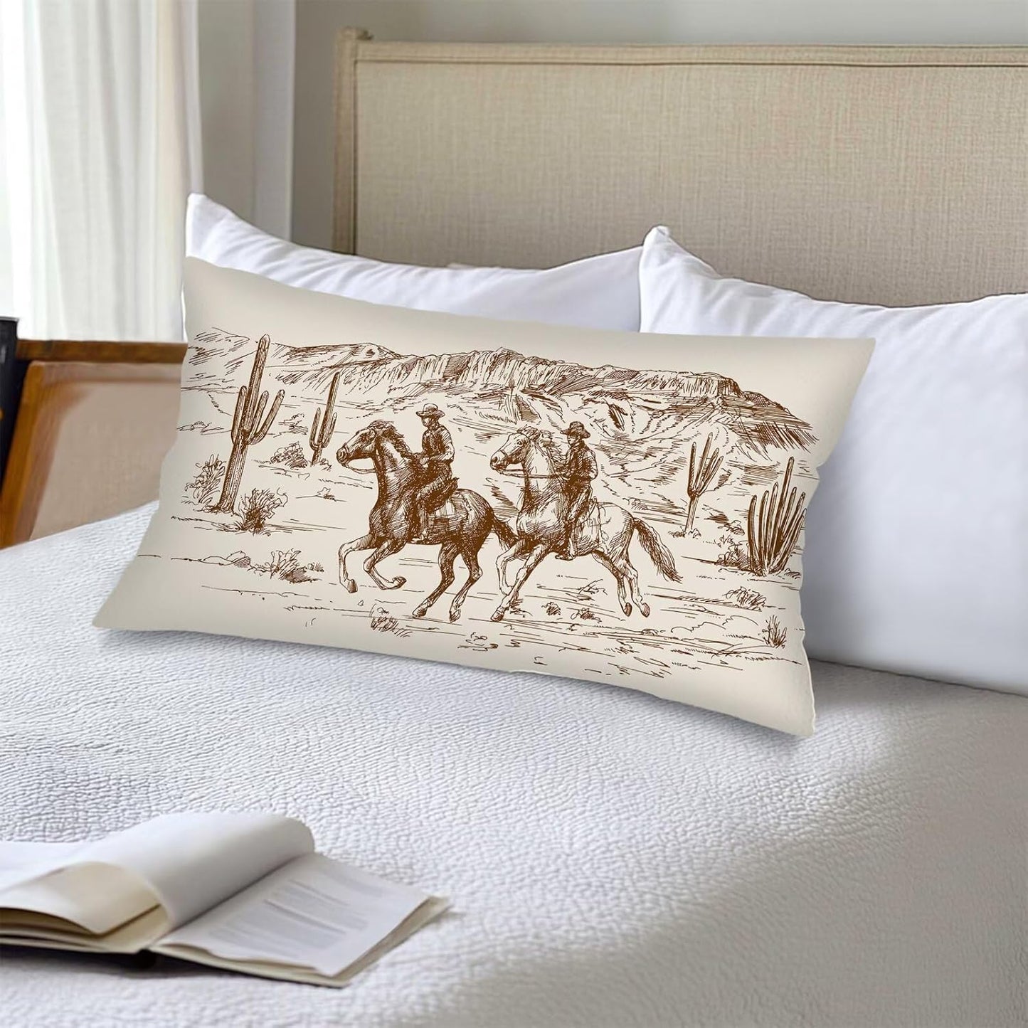 Cowboy Long Pillow Cases King Size Pillow Covers with Zipper,Country Theme of American Wild West Desert Decorative Cushion Case Western Pillows Cover Farmhouse Pillowcase for Bed,Sleeping,20"x40"