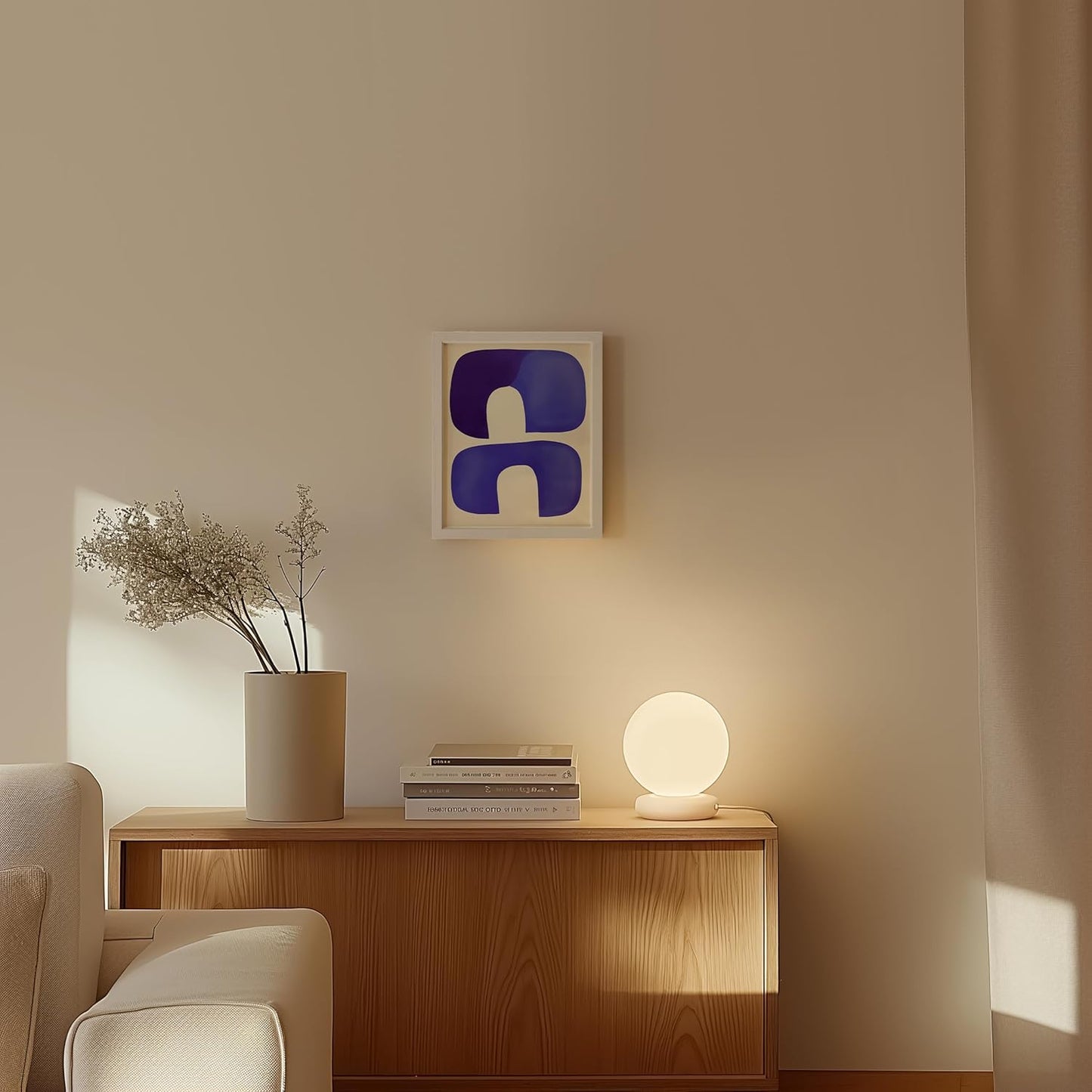 HAUS AND HUES Modern Abstract Wall Art - Blue and Green Living Room Art, Modern Artwork for Walls, Minimalist Picture for Living Room(Blue Tribal Shapes, White Frame, 8x10)