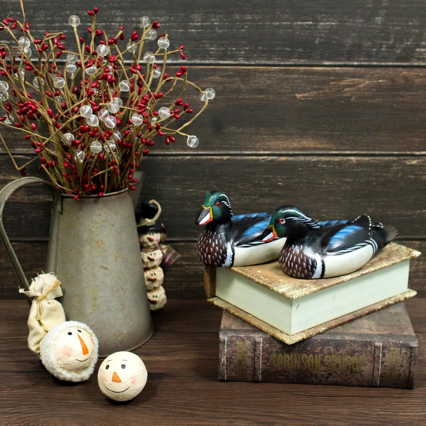 CVHOMEDECO. Primitives Hand Engraving and Painted Wood Wild Ducks Rustic Figurines Mallards Decorative Accent, Set of 2