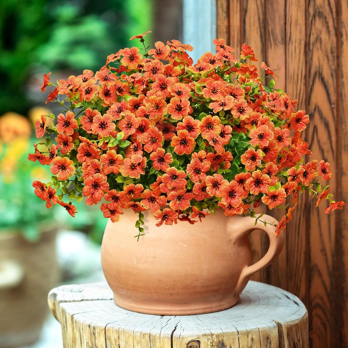 Fall Decor, Fake Mums, Fall Flowers, UV Resistant Artificial Mums for Outdoors, 36 Bundles Faux Mums for Outside, Fall Flowers Plants Artificial for Decoration For Home Porch Thanksgiving,Orange Red