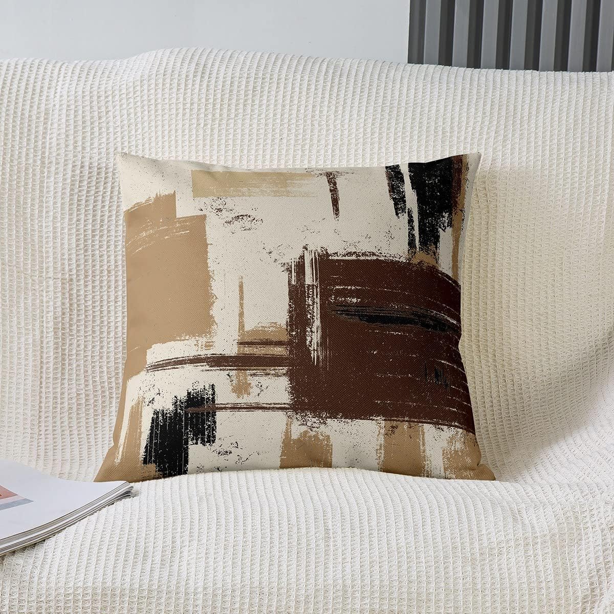 Feelyou Abstract Throw Pillow Covers for Couch Sofa Bed, Set of 2 Modern Abstract Art Decorative Pillows Cushion Covers, Grey Brown Black Pillow Inserts Not Included, 22x22 inch