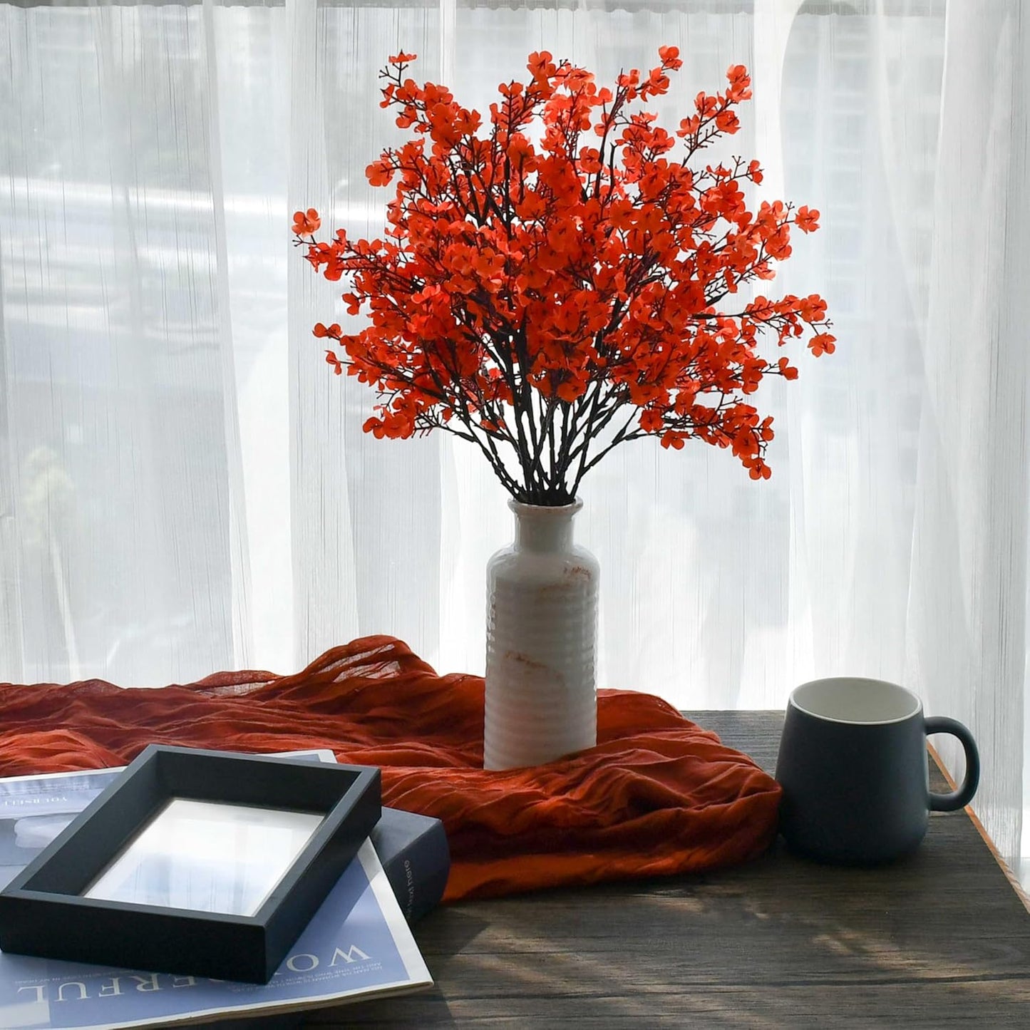 Mandy's Coral Artificial Baby’s Breath Flowers 6 Bundles Silk Gypsophila with Bendable Stems for Fall Centerpiece Wedding Decor and Table Arrangements