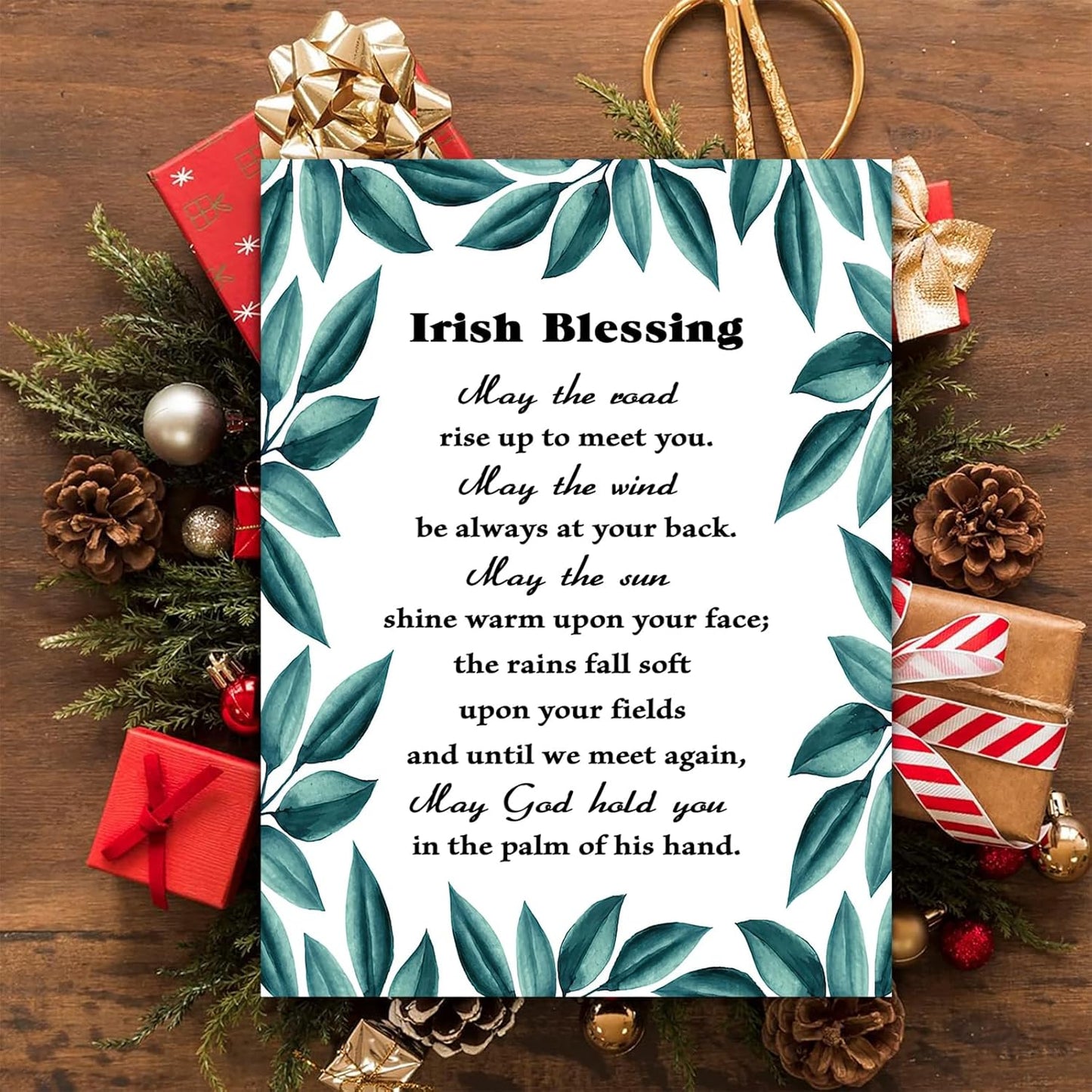 May The Road Rise Up To Meet You，Irish Blessing Canvas Wall Art Christian Green Watercolor Poster Positive Scripture Print Wedding Gift Home Living Room Bedroom Office Decor Framed 16 * 24 Inch