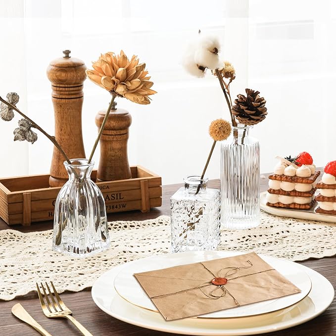 ComSaf Glass Bud Vases Set of 32, Small Clear Bud Vases in Bulk, Mini Flowers Vases for Centerpieces, Vintage Bottle Set for Table Decorations, Wedding Decor, Recepetion, Home, (Clear)